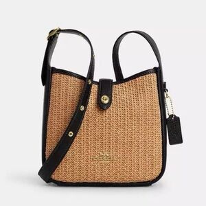 NWOT Coach Hadley Mini Crossbody Bag in Raffia Tan & Black Leather